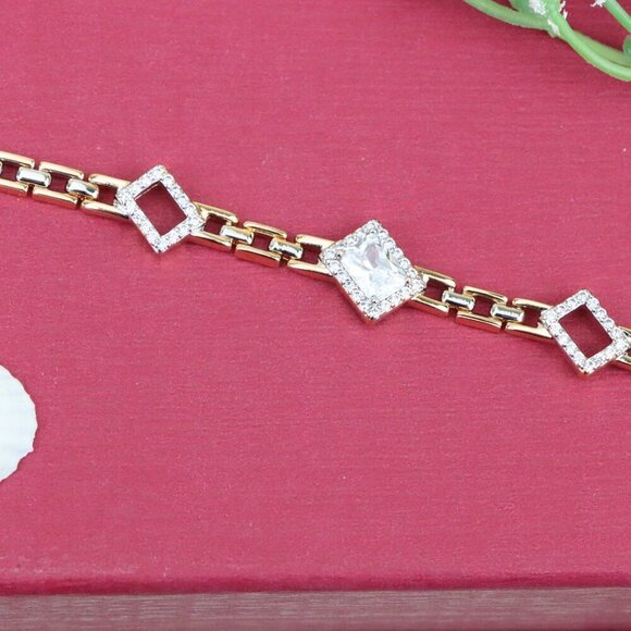 "Elegant Rose Gold+Silver Geometric Stone Bracelet, XPBL0846 - Picture 12 of 13